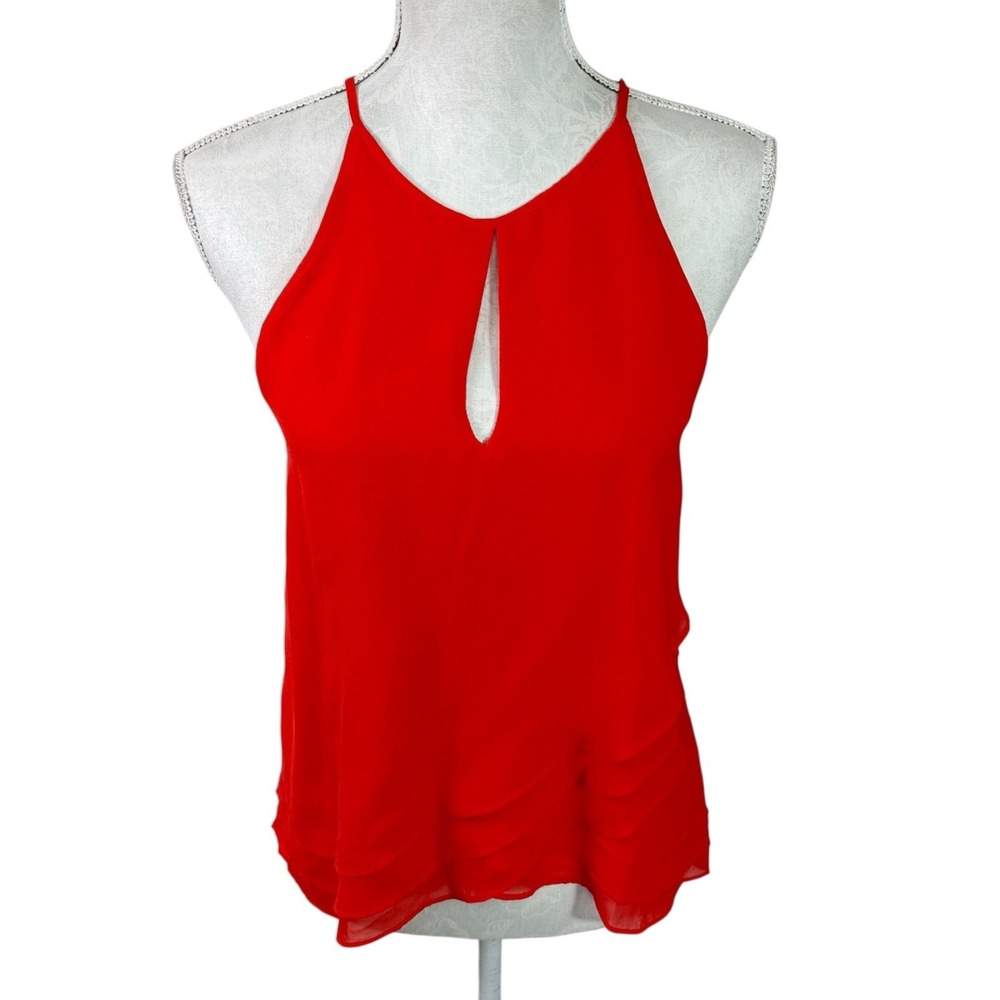Parker Women's XS Sleeveless Tiered Blouse Orange Keyhold NWT
